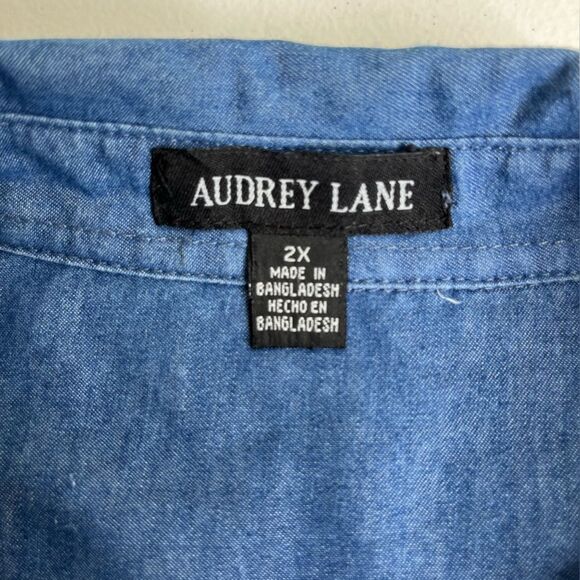Audrey Lane Chambray Denim Popover Tunic Long Sleeve Roll Tab Cotton Women 2X - Picture 9 of 13
